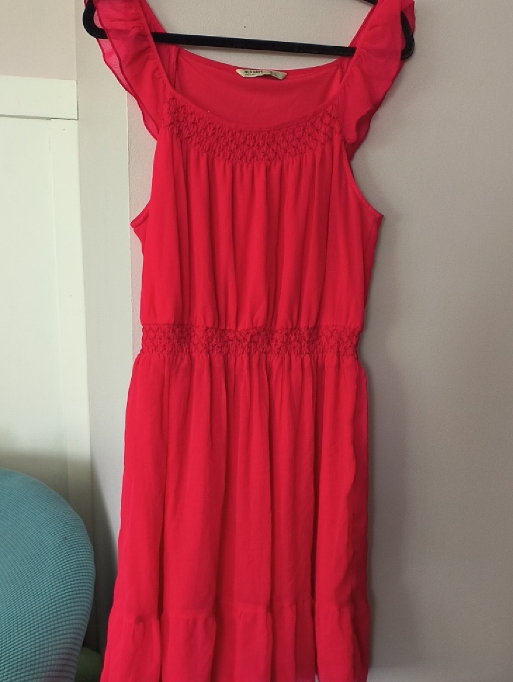 Old Navy Coral Ruffle-Shoulder Smocked Waist Dress